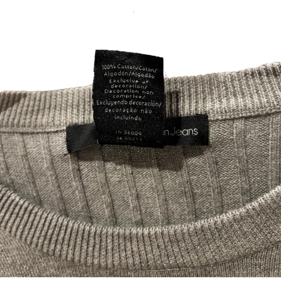 Calvin Klein Grey Long Sleeve Crew Neck Rib Knit Sweater With Dark Grey Stripe - Picture 5 of 7